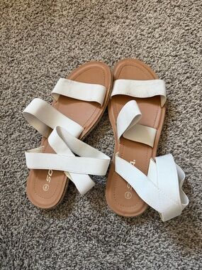 Women’s White Strappy Slide Sandals
